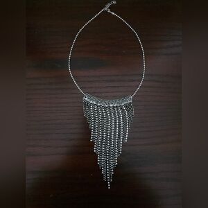 Elegant Silver Gray Colored Fringe Necklace